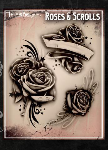 Tattoo Pro Stencils Roses and Scrolls