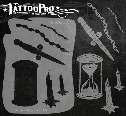 Tattoo Pro Stencils Hourglass & Dagger / Sanduhr & Dolch
