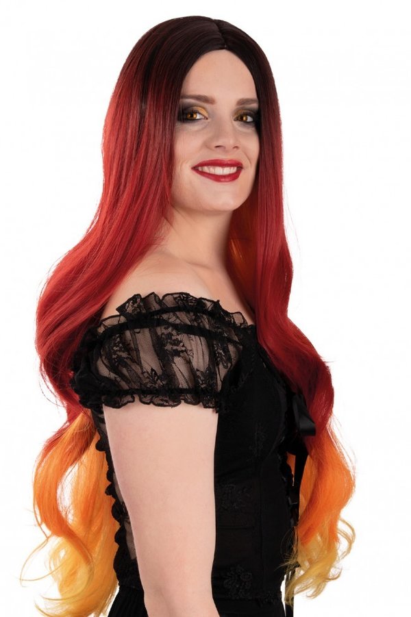 Perücke Selan mit langes, lockiges Haar, rot / orange